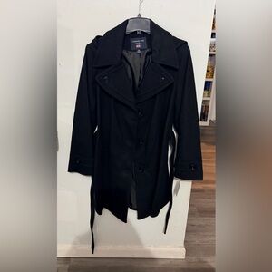 London Fog Women’s Black Belted Hooded Peacoat Outerwear SZ XL